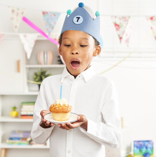 Kids Birthday Crowns with 0-9 Number Badges - Reversible Mint and Orange Crown in Muslin Cotton