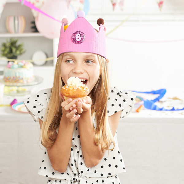 Kids Birthday Crowns with 0-9 Number Badges - Reversible Mint and Orange Crown in Muslin Cotton