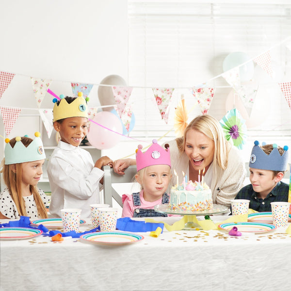 Kids Birthday Crowns with 0-9 Number Badges - Reversible Mint and Orange Crown in Muslin Cotton