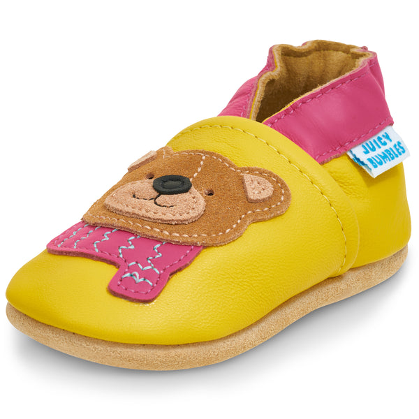 Bear with a Scarf Soft Leather Baby Shoes