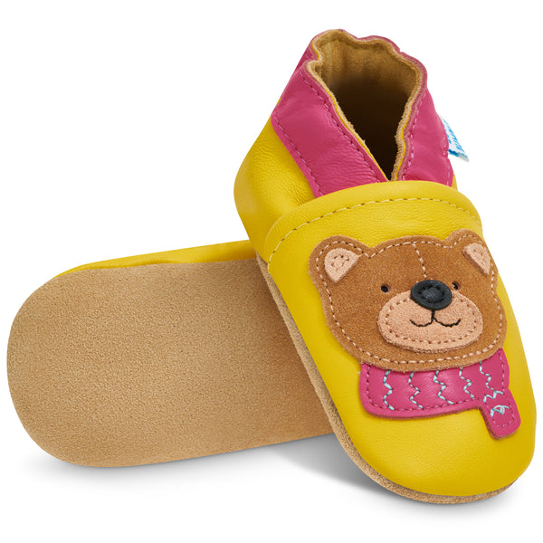 Bear with a Scarf Soft Leather Baby Shoes