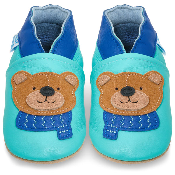 Teddy with a Scarf  Soft Leather Baby Shoes