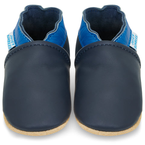 Baby Shoes - Dark Blue with Navy Ankle Trim